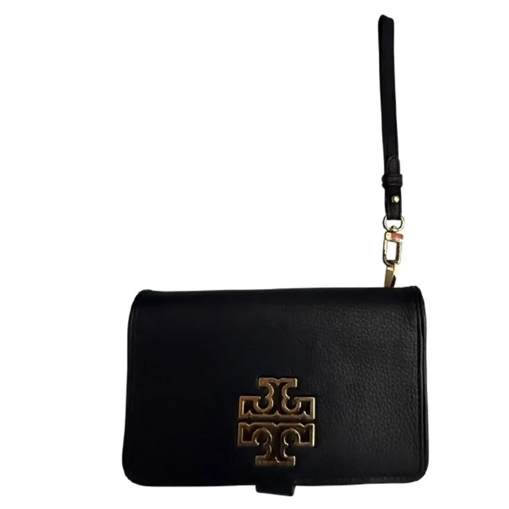 Tory Burch Black Leather Wristlet Wallet Clutch